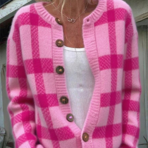 Women Plaid Casual Spring/Fall Printing Cardigan, JustFashionNow Cardigans, color:Pink|size:4XL,