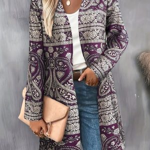 Women Spring/Fall Outerwear Casual Geometric Long Sleeve V Neck Jacket, Cardigans, color:Purple|size:XXL, catalog Noracora shop