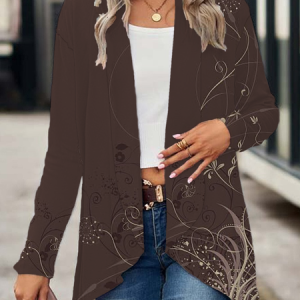 Women Floral Spring/Fall Cover-up Casual Printing Lightweight Cardigan, JustFashionNow Cardigans, color:Brown|size:XXL,