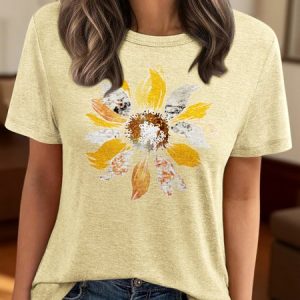 Vintage Animal Crew Neck Short Sleeve T-shirt, T-shirts, color:Light Yellow|size:4XL, catalog Noracora shop