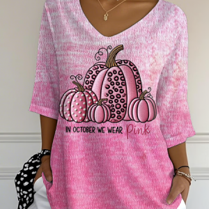 Vintage Ombre Crew Neck Long Sleeve T-shirt, T-shirts, color:Pink|size:4XL, catalog Noracora shop