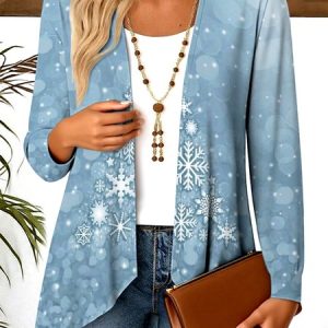 V Neck Long Sleeve Geometric Regular Micro-Elasticity Regular Fit Blouse For Women, Blouses, color:Grey-blue|size:4XL, catalog Noracora shop