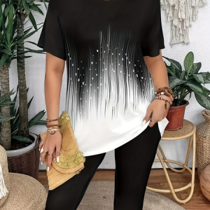 Women Abstract Short Sleeve Tee T-shirt Crew Neck Casual Summer Graphic Tee Top, JustFashionNow T-Shirts, color:Black|size:XXL