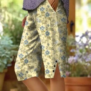Women Floral Fifth Pants Pants Casual Summer Trousers, Pants, color:Yellow|size:4XL, catalog Noracora shop