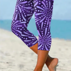 Women Abstract Capris Elastic Waist Pants Casual Summer Trousers, JustFashionNow Leggings, color:Purple|size:XXL,