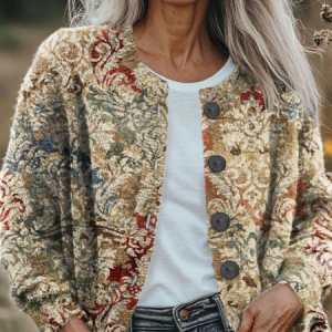 Women Floral Long Sleeve Comfy Vintage Printing Cardigan, Cardigans, color:Apricot|size:5XL, catalog Noracora shop