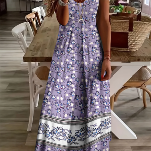 Women Floral Short Sleeve Summer Printing Dress V Neck Daily Casual Maxi X-Line Dress, JustFashionNow Casual Dresses, color:Purple|size:4XL,