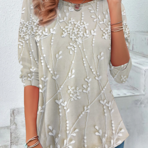 Women Floral Long Sleeve Tee T-shirt Crew Neck Printing Casual Spring/Fall Tunic Top, JustFashionNow T-Shirts, color:Apricot|size:XXL,