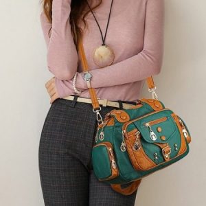Retro Trendy One-shoulder Crossbody Handbag Washed Soft Leather Women's Bag, JustFashionNow Women's Bags, color:Green|size:One-size,