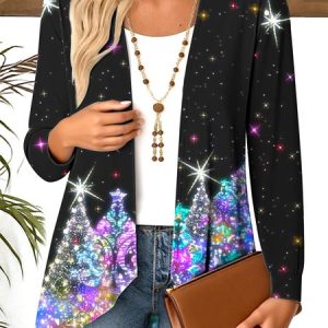 V Neck Long Sleeve Christmas Regular Micro-Elasticity Regular Fit Blouse For Women, Blouses, color:Black|size:4XL, catalog Noracora shop