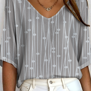 Vintage Striped V Neck Three Quarter Sleeve T-shirt, T-shirts, color:Gray|size:5XL, catalog Noracora shop