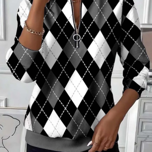 Casual Crew Neck Plaid Sweatshirt Printing, Hoodies & Sweatshirts, color:Gray|size:XXL, catalog Noracora shop