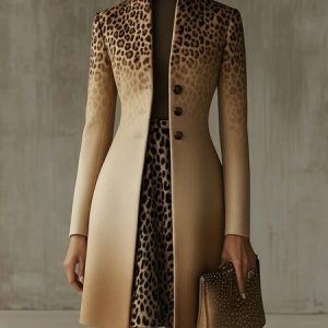 Urban Printing Animal Print Gradient Stand Collar Coat, Coats, color:Khaki|size:XXL, Stylewe
