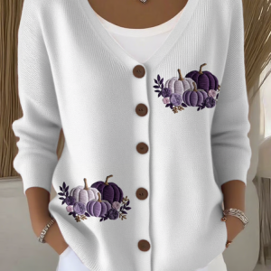 Women Cotton Floral Long Sleeve Comfy Casual Cardigan, Sweaters, color:White|size:4XL, catalog Noracora shop