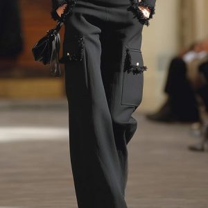 Urban High Waist Straight Pants Plain H-Line Trousers for Work, Pants, color:Black|size:XS, Stylewe