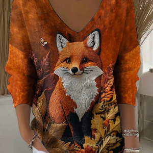 Women Animal Long Sleeve Tee T-shirt V Neck Printing Casual Spring/Fall Top, JustFashionNow T-Shirts, color:Brown|size:4XL