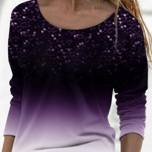 Casual Ombre Crew Neck Long Sleeve T-shirt, T-shirts, color:Purple|size:XXL, catalog Noracora shop