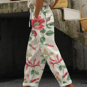 Women Floral Long Pants Casual Spring/Fall Trousers, Pants, color:Apricot|size:5XL, catalog Noracora shop
