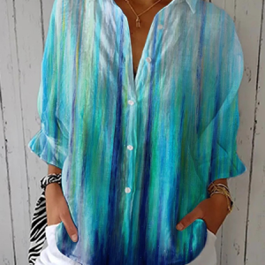 Shirt Collar Long Sleeve Striped Regular Micro-Elasticity Regular Fit Shirt For Women, Blouses, color:As Picture|size:4XL, catalog Noracora shop