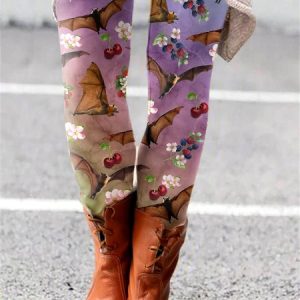 Halloween Women Cute Ghost Print Vintage All Season Long Leggings, Pants, color:Purple|size:4XL, catalog Noracora shop