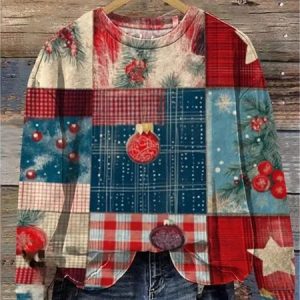 Christmas Vintage Plaid Print Crew Neck Sweatshirt, Hoodies & Sweatshirts, color:Color4|size:5XL, catalog Noracora shop