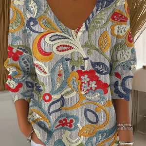 Casual Floral V Neck Long Sleeve T-shirt, Sweaters, color:Gray|size:4XL, catalog Noracora shop