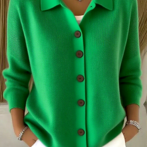 Women Cotton Plain Long Sleeve Comfy Casual Cardigan, Sweaters, color:Green|size:3XL, catalog Noracora shop