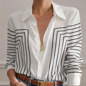 Shirt Collar Regular Sleeve Long Sleeve Abstract Buckle Regular Loose Button Up Shirt Shirt For Women, Shirts, color:White|size:XXL, catalog Noracora shop