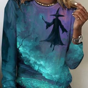 Vintage Ombre Crew Neck Long Sleeve T-shirt, T-shirts, color:Purple|size:4XL, catalog Noracora shop