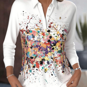 Shirt Collar Long Sleeve Ombre Regular Loose Shirt For Women, Shirts, color:White|size:5XL, catalog Noracora shop