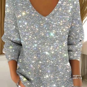 Women Cotton Polka Dots Long Sleeve Comfy Casual Sweater, Sweaters, color:Silver|size:4XL, catalog Noracora shop