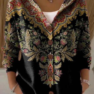 Women Floral Printing Long Sleeve Hoodie Casual Spring/Fall Cardigan Outerwear, JustFashionNow Cardigans, color:Black|size:4XL,