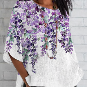 Casual Floral Crew Neck Half Sleeve T-shirt, T-shirts, color:White|size:5XL, catalog Noracora shop