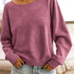 Casual Crew Neck Plain Sweatshirt, Hoodies & Sweatshirts, color:Red|size:3XL, catalog Noracora shop