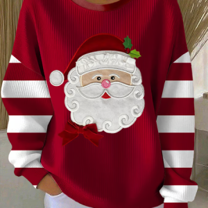 Women Striped Crew Neck Printing Casual Spring/Fall Long Sleeve Sweatshirt, JustFashionNow Sweatshirts & Hoodies, color:Red|size:5XL,