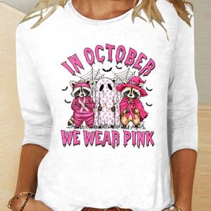 Vintage Animal Crew Neck Long Sleeve T-shirt, T-shirts, color:White|size:4XL, catalog Noracora shop