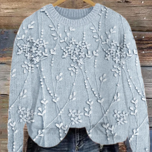 Women Floral Printing Spring/Fall Casual Long Sleeve Crew Neck Knitted Sweater, JustFashionNow Sweaters, color:Blue|size:4XL,
