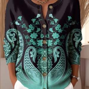 Women Knitted Paisley Long Sleeve Comfy Vintage Cardigan, Cardigans, color:Color2|size:4XL, catalog Noracora shop