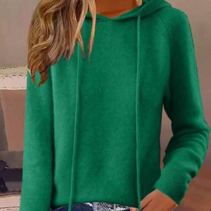 Women Plain Long Sleeve Comfy Vintage Sweater, Sweaters, color:Green|size:XXL, catalog Noracora shop