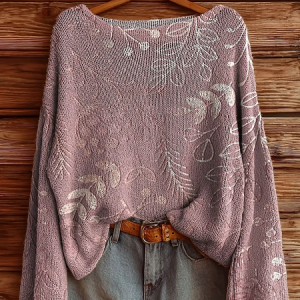 Women's Floral Print Casual Long Sleeve Top, JustFashionNow Sweaters, color:Pink|size:4XL,