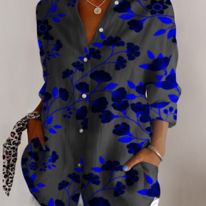V Neck Long Sleeve Floral Regular Micro-Elasticity Regular Fit Shirt For Women, Shirts, color:As Picture|size:4XL, catalog Noracora shop