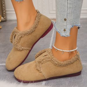 Vintage Plain Hook And Loop Flat Heel Shallow Shoes, Shoes, color:Apricot|size:43, catalog Noracora shop