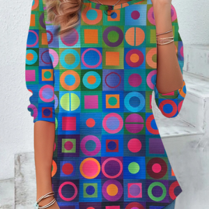 Women Geometric Long Sleeve Tee T-shirt Crew Neck Printing Casual Spring/Fall Tunic Top, JustFashionNow T-Shirts, color:As Picture|size:XXL,