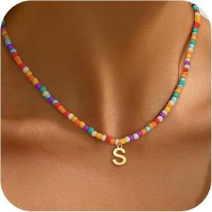 Bohemian style letter pendant dopamine handmade rice bead bead bead necklace, Accessories, color:Color19, catalog Noracora shop