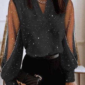 Glitter Sheer Mesh Patchwork Top, women T-shirt & Tees, ChicMe catalog