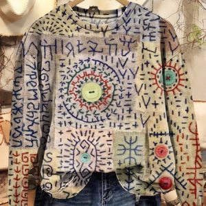 Casual Crew Neck Abstract Sweatshirt Printing, Hoodies & Sweatshirts, color:Oatmeal|size:3XL, catalog Noracora shop
