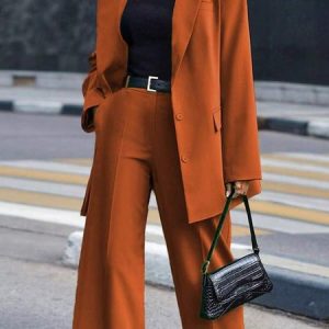 Women Plain Two-Piece Set Daily Long Sleeve Casual Spring/Fall Coat With Pants Matching Set, Jumpsuits&Rompers, color:Orange|size:XXL, catalog Noracora shop
