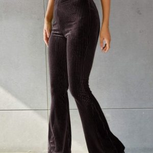 Women Plain Long Elastic Waist Pants Vintage Spring/Fall Trousers, Pants, color:Coffee|size:3XL, catalog Noracora shop