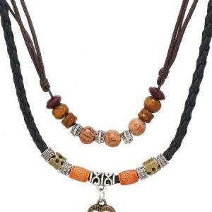 Artistic Retro Butterfly Alloy Multi-layer Wooden Beads Knotted Pullable Hand-woven Necklace, Necklace, color:Color15|size:One-size, catalog Noracora shop
