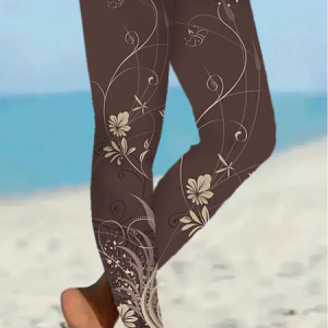 Women Floral Casual All Season Printing Long Leggings, JustFashionNow Leggings, color:Brown|size:XXL,